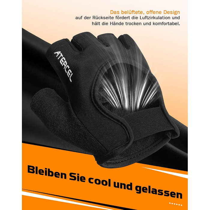 Фітнес рукавички ATERCEL для жінок та чоловіків - неслизькі дихаючі рукавички для тренувань з преміальним зчепленням та захистом долонь для силових тренувань, спортзал, воркаут, тренування. Чорний колір