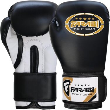 Боксерські рукавички Farabi Sports для дітей, 8-oz, чорні – бокс, ММА, муай-тай, кікбоксинг, спаринги, тренування