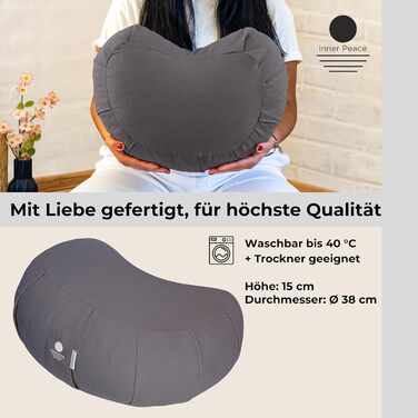 Зразок для медитації Zafu | Йога подушка з еко-дзержинського наповнювача | Подушка для медитації напі月 | Зроблено в Німеччині | Зручна подушка для медитації | Наволочка з 100% органічної бавовни (Антрацит)