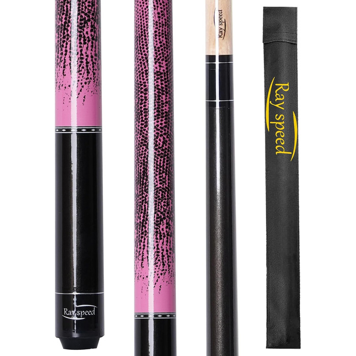 Професійний билькардний кий Ray Speed з 3D-друкованим грифом та наконечником 13 мм, для точної гри, низький кут повороту, ідеальний для (Pink)