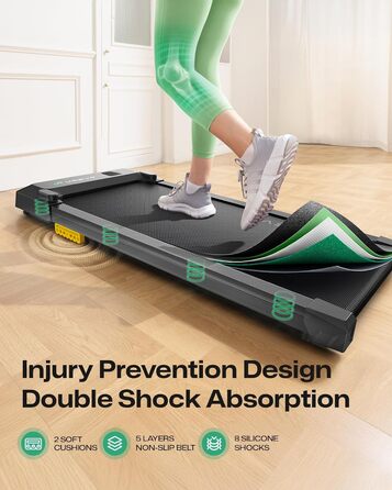 UREVO Smart Walking Pad - компактний біговий килимок під стіл з двома амортизаторами, додаток для фітнесу з відстеженням та режимом MIIT, керування пультом або додатком для дому/офісу, матовий чорний