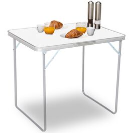 Складний садовий стіл Brixy 80x60x70 см, білий - для пікніка, кемпінгу, тераси, алюмінієвий, з ручкою для перенесення