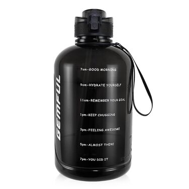 Пляшка спортивна GEMFUL 3л з мітками часу, соломинкою та ручкою, BPA-free, герметична, для фітнесу, тренувань та активного зволоження (Сіра/Чорна)
