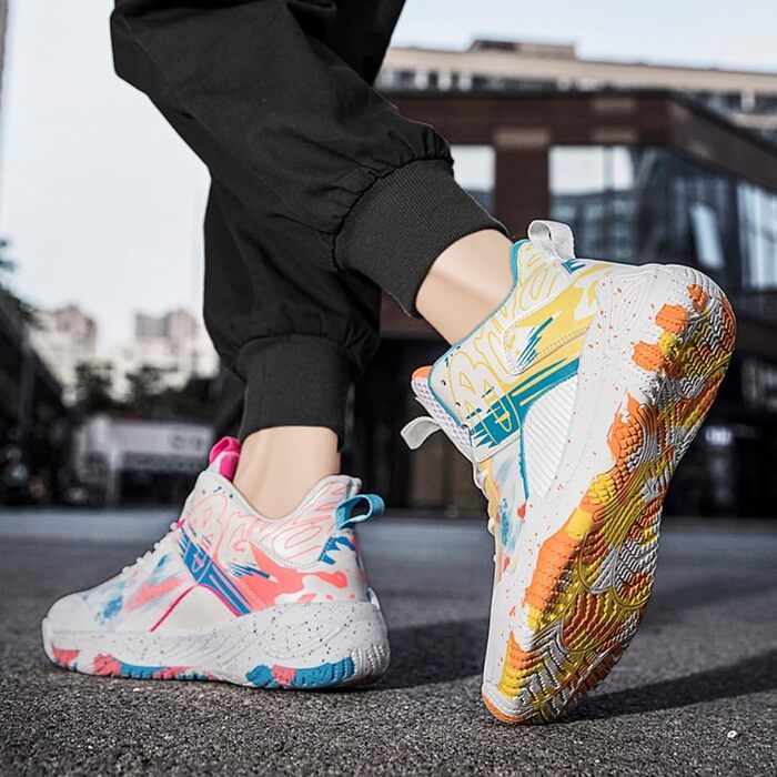 Кросівки для баскетболу та повсякденного носіння, чоловічі/жіночі, легкі, з неслизькою підошвою, рожеві/жовті, 35 EU, вузька колодка