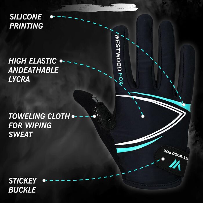 Велосипедні рукавички WESTWOOD FOX з посиленням, антиковзні, для сенсорного екрану, амортизуючі, для гірського велосипеда, шосе, перегонів, їзди та спорту, для чоловіків та жінок, розмір L, блакитний