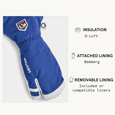Шкіряні гірськолижні рукавиці Hestra Armee Leder Heli Ski 3-пальцеві, Royal Blue, розмір 8