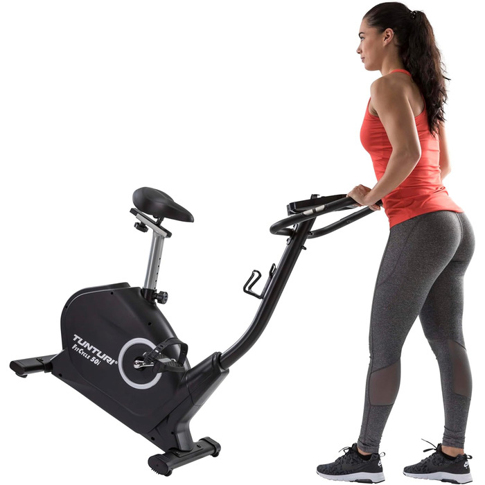 Велотренажер Tunturi FitCycle 50i/70i з LCD-дисплеєм, додатками Zwift і Tunturi Routes, 32 рівня навантаження, сенсором пульсу, для дому, до 150 кг