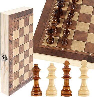 Шаховий набір 3-в-1 – складаний дерев'яний шаховий комплект для подорожей (29*29 см)
