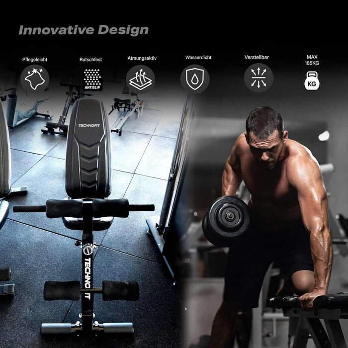 Універсальна складана лавка Technofit для тренувань, регульована спинка, лавка для жиму, для дому, антиковзні ніжки, з бенч-керлером