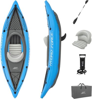 Надувний каяк Hydro-Force Cove Champion для 1 особи, комплект із веслом, насосом і сумкою, синій, 2023