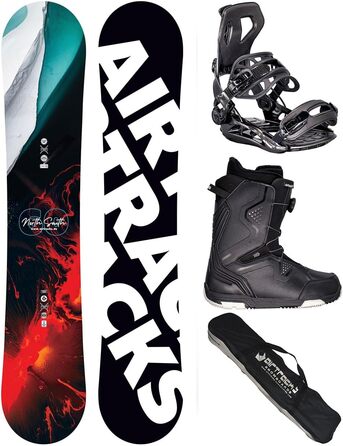 Набір для сноубордингу AIRTRACKS: сноуборд North South Four Wide Camber, кріплення Master, черевики, сумка. Розміри сноуборда: 150, 157, 159, 162 см, черевики розмір 43