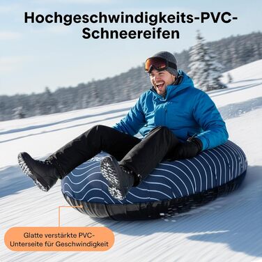 Надувний сніговий снігохід SereneLife 112/122 см – XXL для дітей та дорослих, з антиковзким дном та ручкою, блакитний