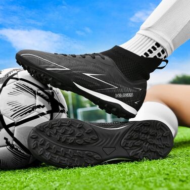 Черевики для футболу чоловічі та дитячі, високі, з шипами TF, чорні, розмір 44 EU