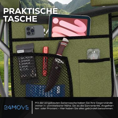 Крісло для кемпінгу 24MOVE® складне, 150 кг, з підлокітниками та кишенею, для риболовлі, пляжного відпочинку