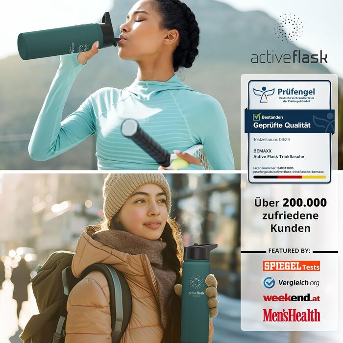 Фляга для води ACTIVE FLASK з нержавіючої сталі + соломинка (3 кришки) BPA-free, не протікає, підходить для газованої води - спортивна фляга, термофляга, ізотермос, для дітей, 680 мл, Темний Teal