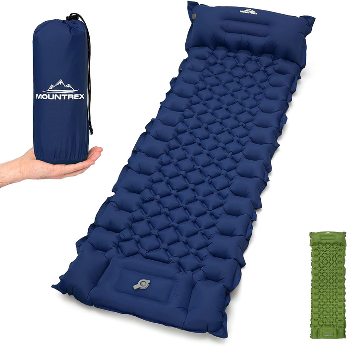 Надувна туристична матрац MOUNTREX Isomatte - Ultraleicht, 700g, з насосом, для кемпінгу та відпочинку на природі (зелений/блакитний)