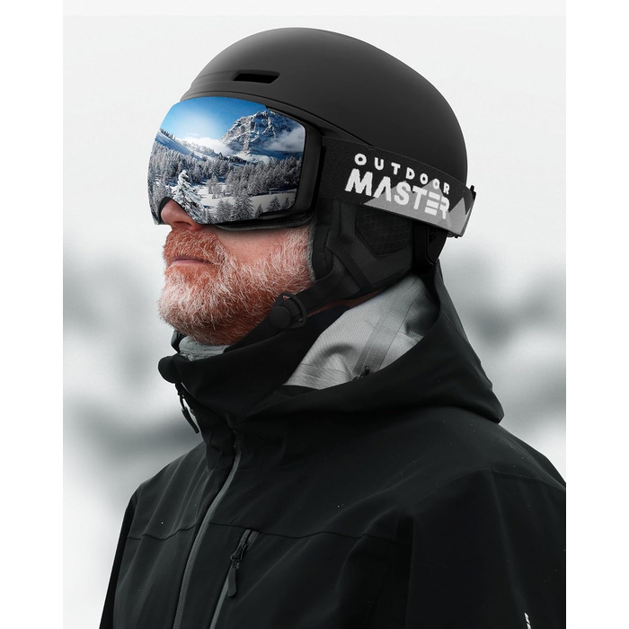Комплект шолома для сноуборду та лиж OutdoorMaster MIPS з маскою PRO, регульований, чорний, розмір S, для чоловіків, жінок та підлітків