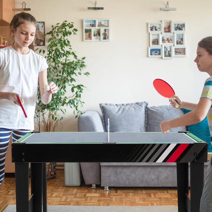 HOMASIS 4-в-1 ігровий стіл з аксесуарами: пінг-понг, хокей на повітрі, більярд, кікер. Підходить для дітей та дорослих, ідеально для барів та вечірок.