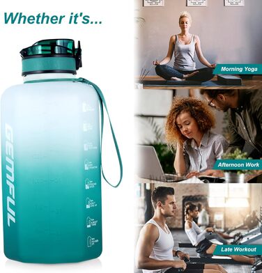 Спортивна пляшка для води GEMFUL 2.2L з ручкою та позначками часу - ідеальна для фітнесу та повсякденного використання