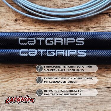 Стрибкове канат Crossfit CATGRIPS Springseil – Алюмінієва ручка, регульоване сталеве канат з підшипниками, легке професійне сеанс для залу та боксу, з сумкою та запасними частинами (Чорний)