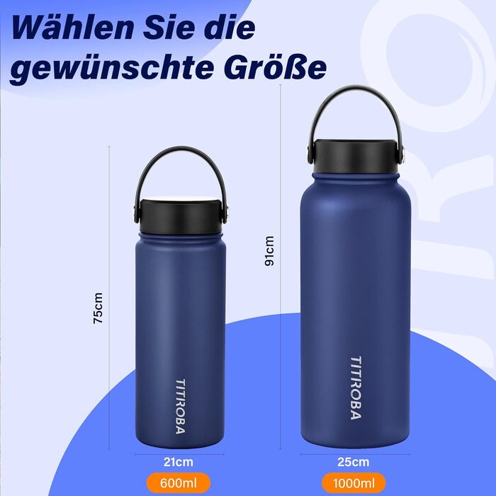 Термос пляшка з нержавіючої сталі 1 л, герметична, BPA Free, ізольована, вакуумна, подвійні стінки, темно-синя