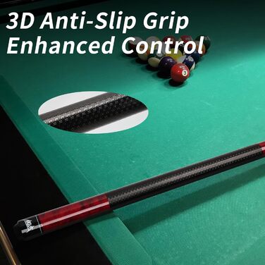 AKLOT Більярдний кий 58' (18oz-21oz) - канадський клен, шкіряна насадка 13mm, 3D ручка, прецизійне з'єднання, для гравців (Бордовий, 570g)