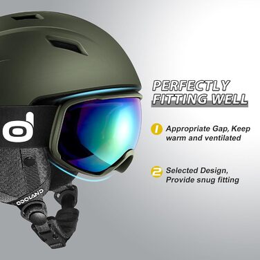 Шолом для гірськолижного спорту та маска Odoland: комплект для жінок та чоловіків, захист UV 400, спортивний стиль, розмір L (59-63 см)