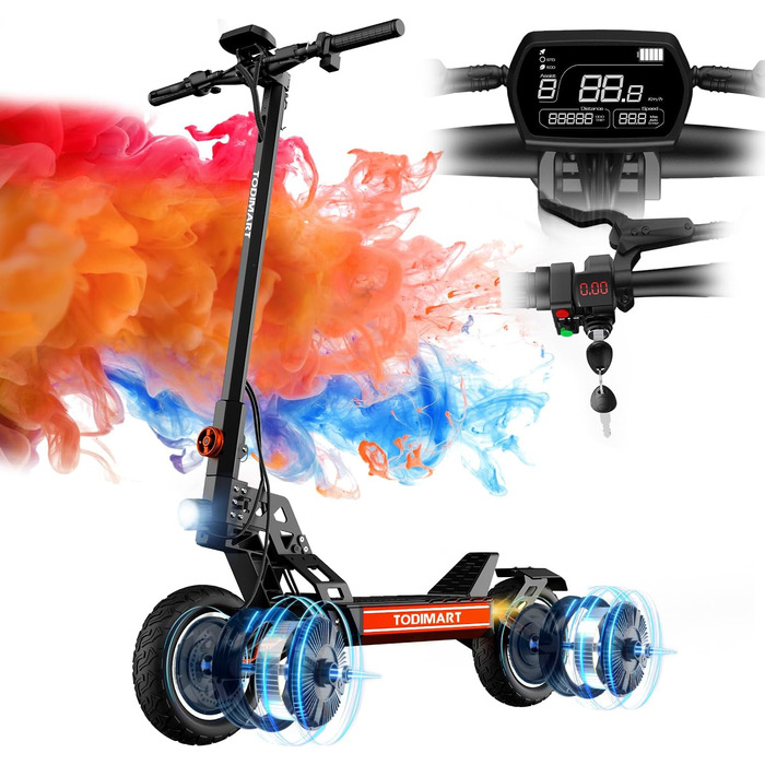 Електросамокат TODIMART S13, 48V 20.8Ah, 800W*2, 40-90 км, 10'' позашляхові колеса, вантажопідйомність 150 кг, подвійна підвіска, складаний, запуск з ключа