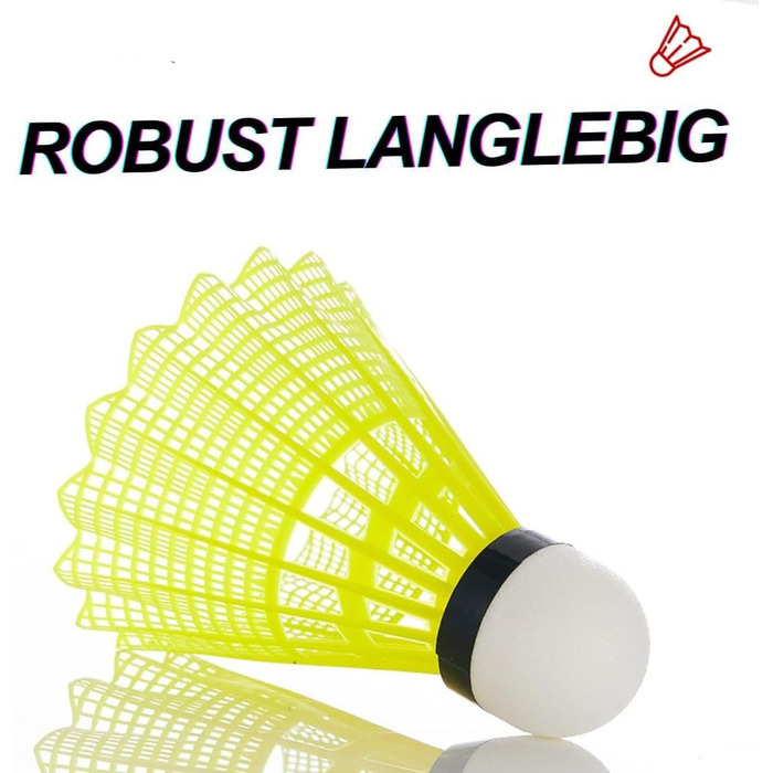 Бадмінтонні м'ячі Kawasaki Federbälle - жовті, нейлонові, для тренувань та змагань, стабільні та довговічні, для гри в приміщенні та на вулиці (повільна швидкість)