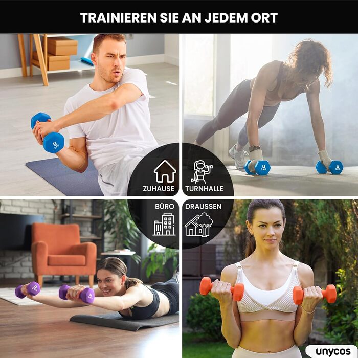 Гантелі неопренові UNYCOS 2 шт. 1-10 кг, короткі, антиковзаючі, для фітнесу, силових тренувань, пілатесу, дому. Набір 1 кг, 2 кг, 3 кг.
