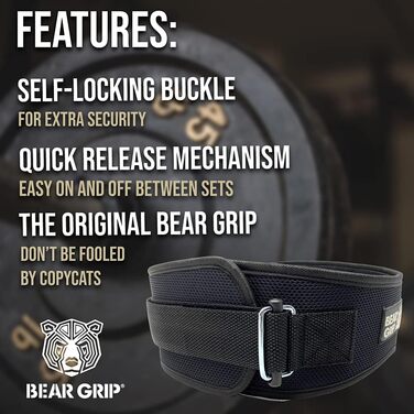 Пояс для важкої атлетики BEAR GRIP, неопреновий, вигнутий, з підтримкою спини та попереку, для фітнесу та бодібілдингу, чорний, XL