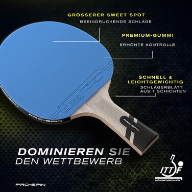PRO SPIN Столовий тенісний набір - Carbon Profischläger, преміум-якість, висока точність, спін-гума, товщина гуми 2.0 мм, захисний чохол, синій/фіолетовий (2 шт.)