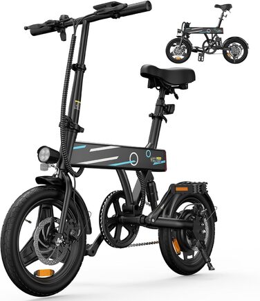 Складаний електровелосипед Finbike 14/16 дюймів, 250 Вт, акумулятор 7.8Ah, швидка зарядка 3 год, 3 режими їзди, запас ходу до 45 км, для дорослих і підлітків