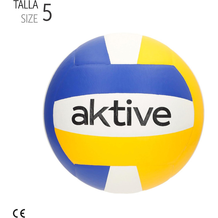 Волейбольний м'яч AKTIVE, розмір 5, 280 г, трикольоровий (синій, жовтий, білий), для тренувань та відпочинку