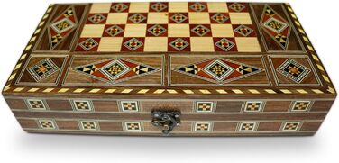 Дерев'яна настільна гра 3 в 1 Backgammon, шахи, дама 30x30 см, ручна робота, інтарсія, комплект із фігурами та фішками