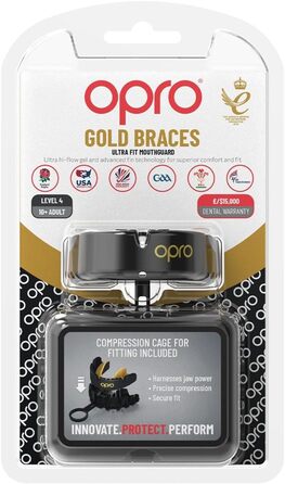 Захисна капа OPRO Gold для брекетів, спортивна капа для дорослих з інноваційною технологією підгонки, для боксу, лакросу, ММА, єдиноборств, хокею та контактних видів спорту, чорна/золота