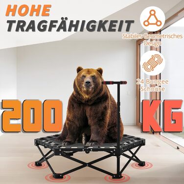 Трамплін для фітнесу в приміщенні, 106 см, з регульованими ручками, вантажопідйомність 200 кг, для фітнесу та аеробіки, складаний та портативний