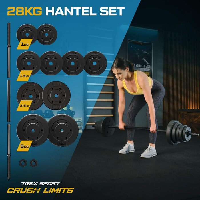 Набір штанги TREX SPORT 28 кг з грифом 150 см і 12 дисками