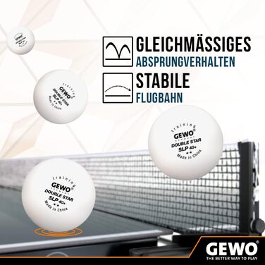 GEWO Double Star SLP тенісні м’ячі для настільного тенісу 2 зірки, пластикові 40+ мм, безшовні, професійні тренувальні, 72 шт., білі