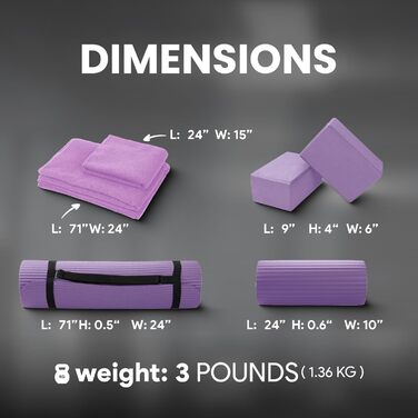 Набір для йоги BalanceFrom GoYoga 7-в-1: килимок 1/2'', ремінь, 2 блоки, рушники, наколінник, фіолетовий