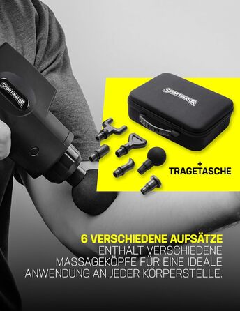 Електрична масажна пістолет SPORTINATOR Level Up з насадками, LCD-екраном, USB-C, у кейсі (сірий)