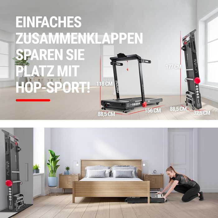 Бігова доріжка Hop-Sport Aspire HS-2500LB для дому, 3 к.с., 50x125 см, до 18 км/год, USB, Bluetooth, дисплей, навантаження до 150 кг, нахил до 15°