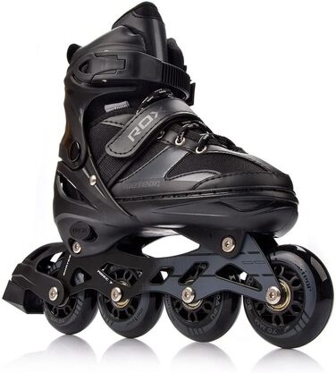 Дитячі ролики Meteor Rox з регулюванням – інлайнери для дівчаток та хлопчиків, підшипники ABEC-7 Carbon, колеса PU 72mm 80A, алюмінієвий фрейм, розміри S30-33, M34-37, L38-41 (L 38-41, Чорний)