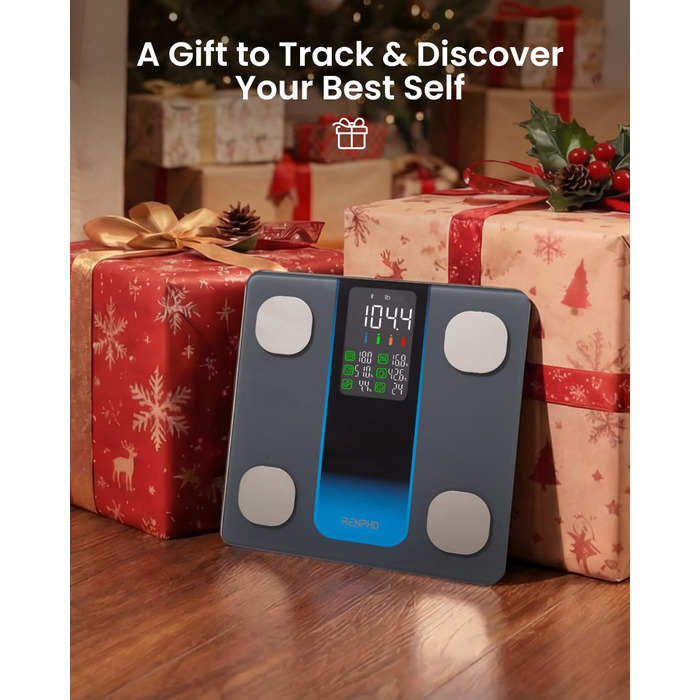 RENPHO Ваги для тіла з аналізатором складу тіла (7 в 1), Bluetooth, до 227 кг, чорні - Smart Scale Elis 300mm