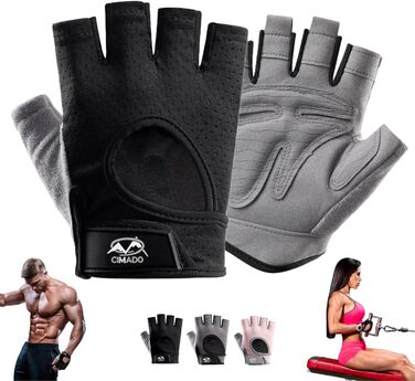 Фитнес рукавички для кросфіту, чоловічі та жіночі, дихаючі, з неслизьким покриттям та підкладкою (Чорний, L)