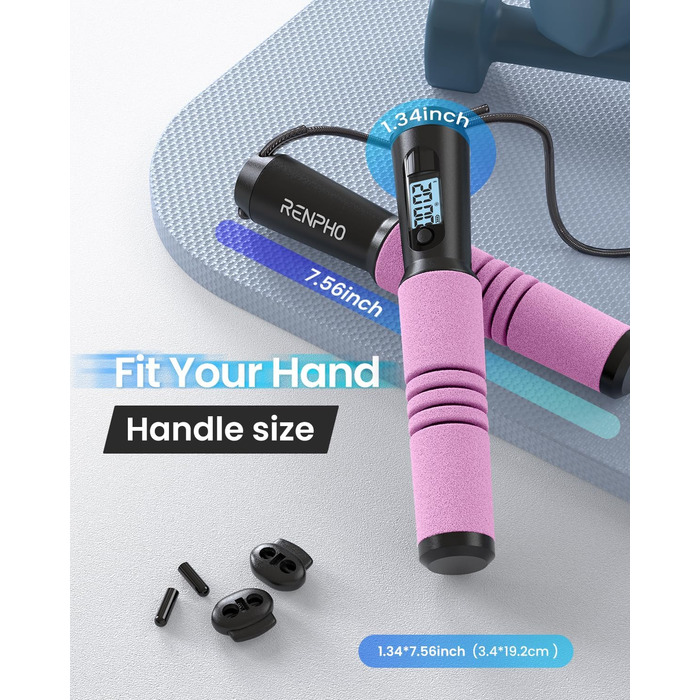RENPHO Розумна скакалка з підключенням до додатку, для фітнесу, кросфіту, домашніх тренувань, для чоловіків, жінок і дітей, колір рожевий