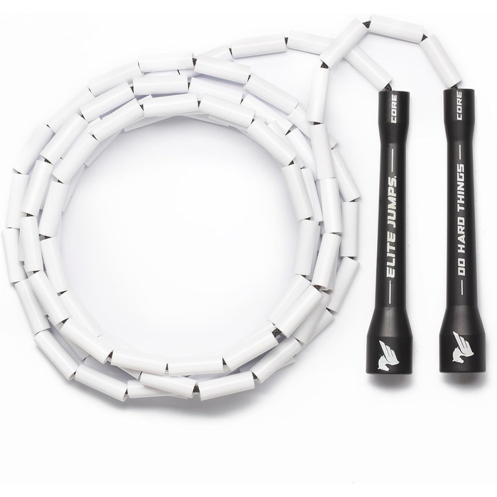 Скакалка для фітнесу Elite Jumps PVC, 6 мм, регульована, для боксу в приміщенні/на вулиці, з міцними ручками, чорна та біла