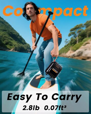 Електричний насос для SUP дошки з акумулятором та ліхтарем, 20 PSI, 12V/USB-C, 7 насадок, для SUP, човнів, матраців, басейнів