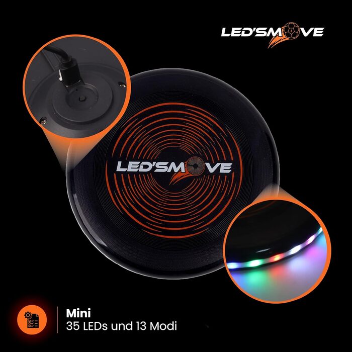 LED Фрісбі літаюча диско 38 LED, 12 режимів, USB-C, водонепроникне, чорний 22.5 см