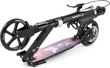 Самокат дитячий та підлітковий HyperMotion Vibe алюмінієвий, до 100 кг, складний, регульована висота керма, колеса 200 мм, ABEC-7 (Чорний з рожевим)